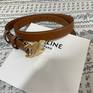Celine Brown Leather Belt with Gold Buckle